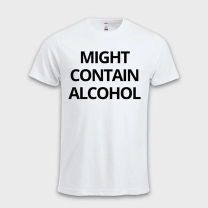 Morsomme_t-skjorter_-_MIGHT_CONTAIN_ALCOHOL_hvit